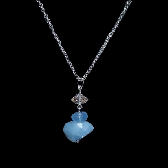 Hand Made Aquamarine Diamond Charm Necklace - Picture 1 of 5
